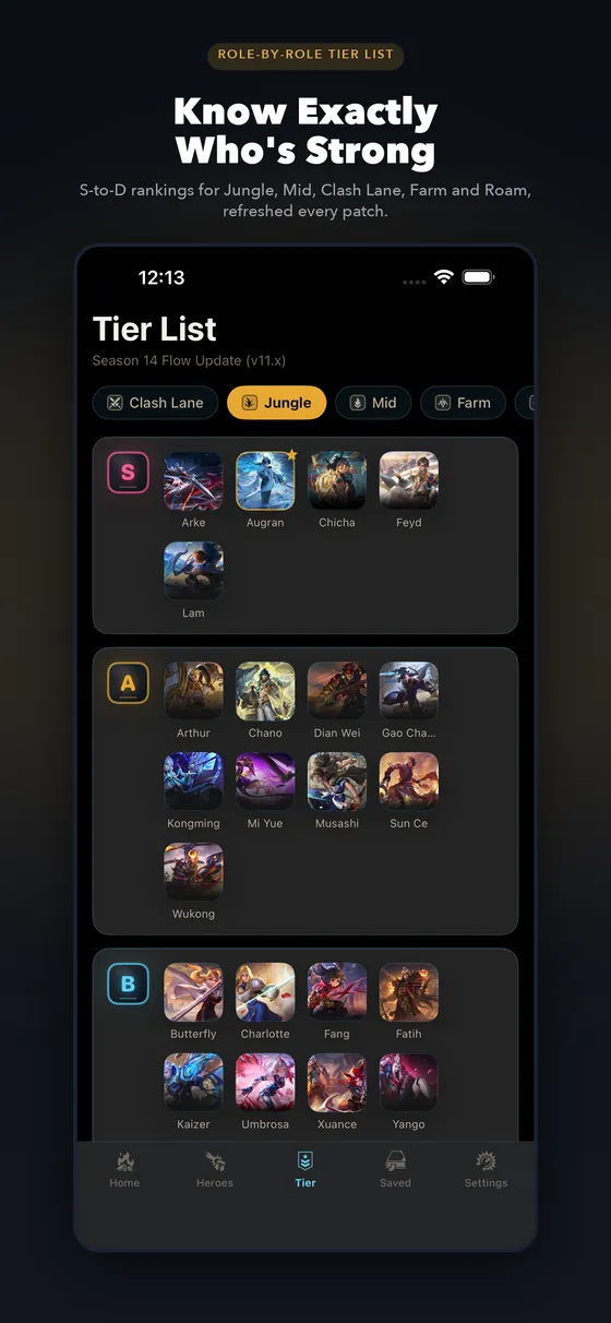 HoKStats app tier list screen
