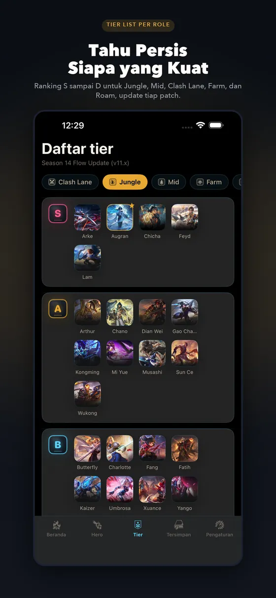 HoKStats app tier list screen