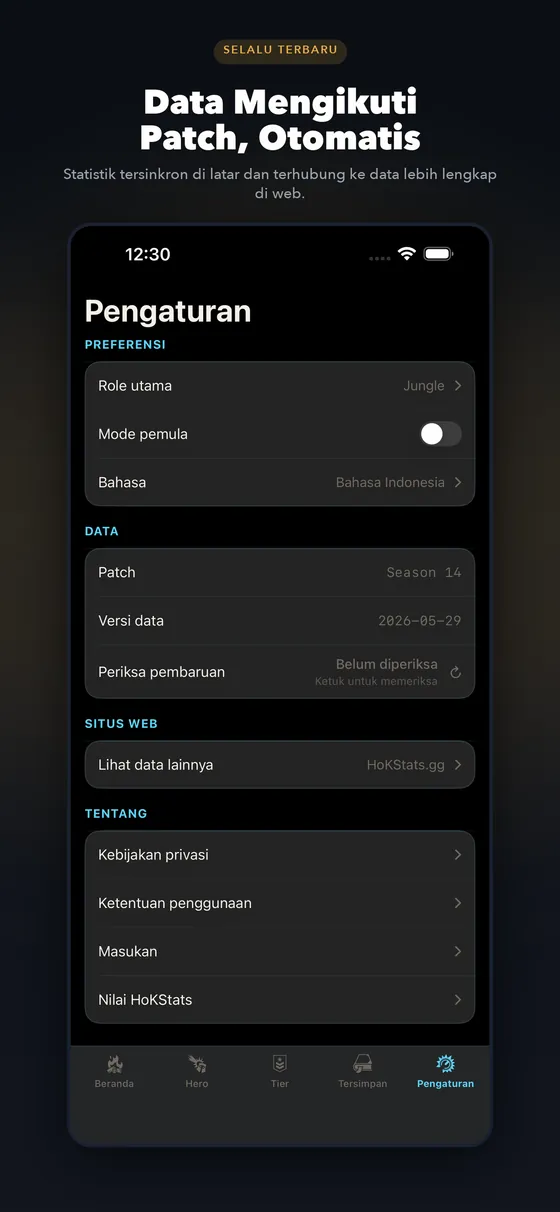 HoKStats app settings screen