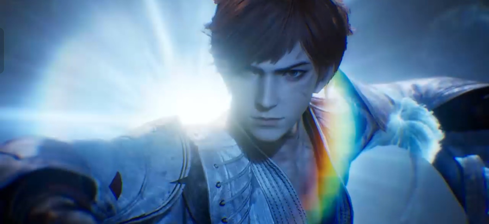 Character in dynamic pose with sword raised