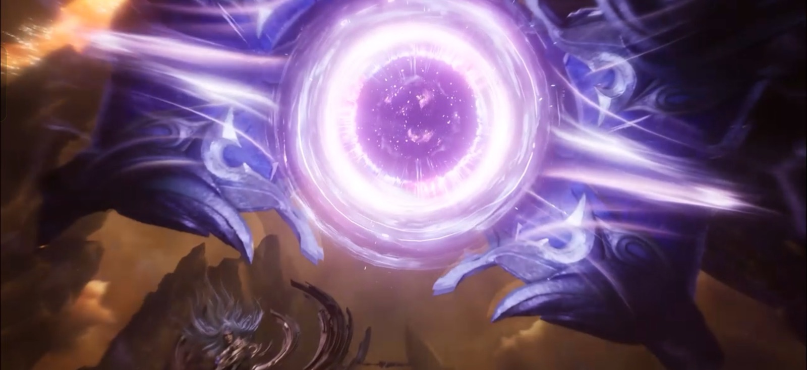 Massive purple energy orb battle
