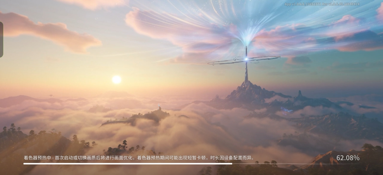 Sunset over mystical mountain peak